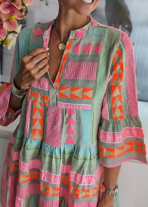 Verona – Etnické vzorované šaty z bavlny a konopí