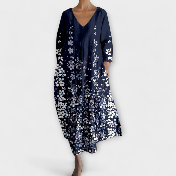 Fiona - Dlouhé, barevné šaty s výstřihem do V