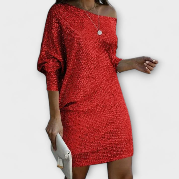 Šaty na večírek s flitry a kontrastem