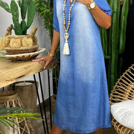 Aurora – Boho šaty s denim vzhledem