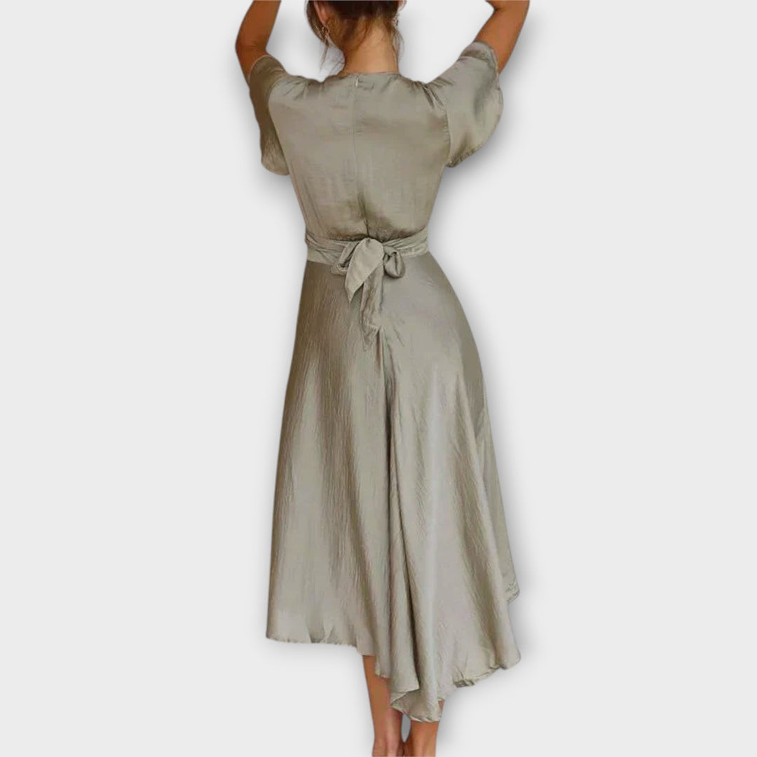 Margret - Elegantní midi šaty s V výstřihem