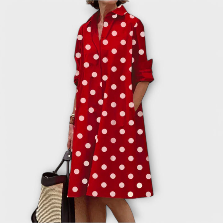 Moderní hemdbusový šaty s límečkem a tříčtvrtečními rukávy