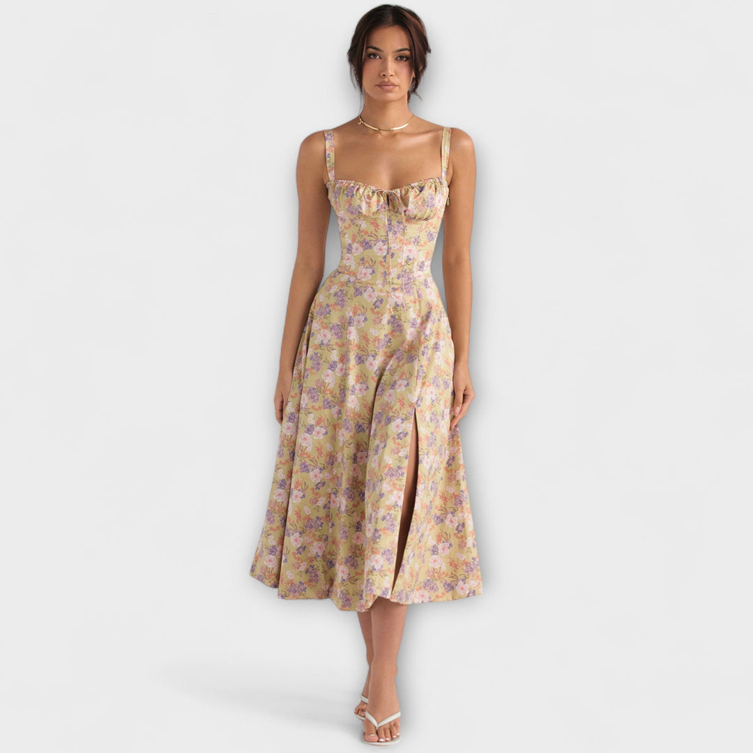 Zipporas - Černá korzetová šaty s moderním jarním květinovým potiskem